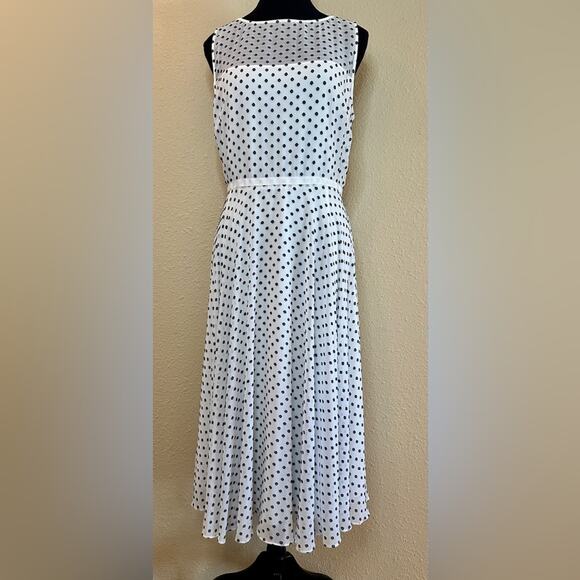 Hobbs London | White Sleeveless Polka Dot Dress, New Size 8 - Picture 1 of 5